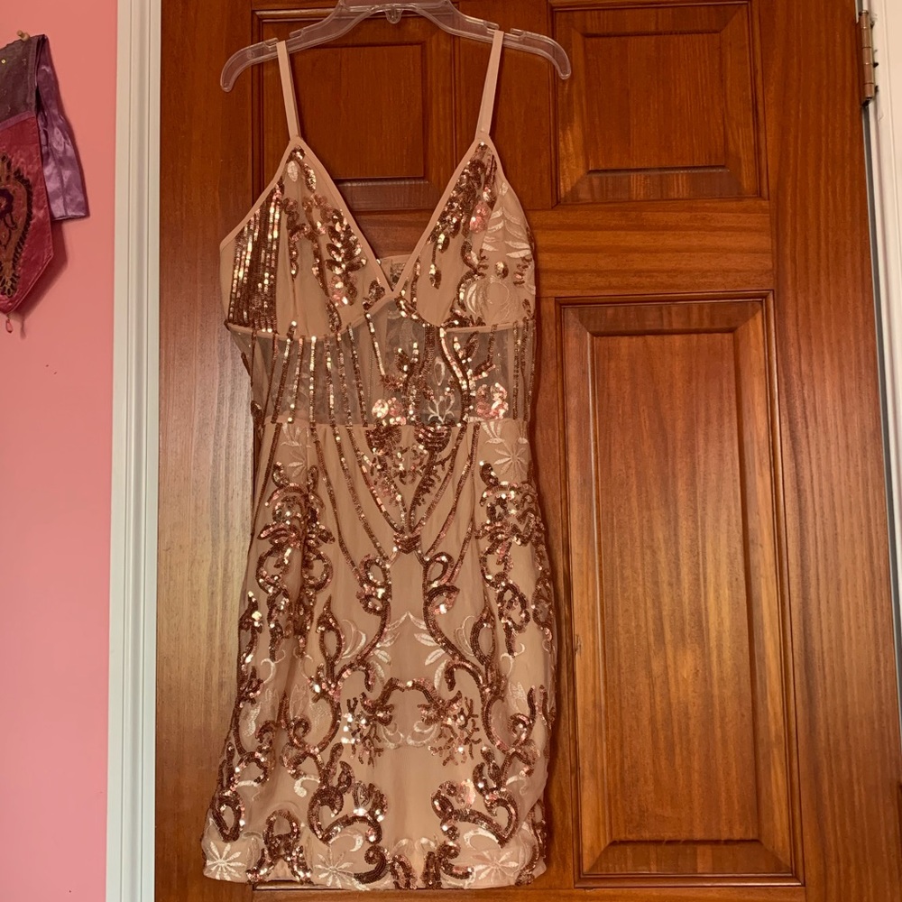 PrettyLittleThing Gold Party Dress